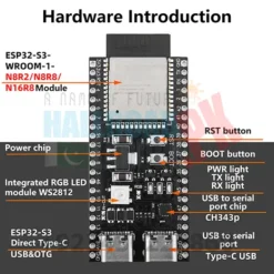 Alternative view of ESP32-S3 N16R8 (With Soldered Pin Header)